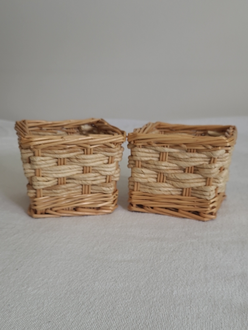 Vintage Small Square Storage Baskets - Mini Natural Cream Woven